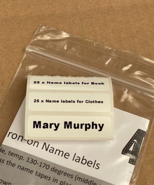 50 x Printed Name Labels Pack, Beaumont GNS - Scoil Barra Naofa, Educate Together NS - Rochestown, Educate Together NS - Carrigaline, Gaelscoil Charraig Ui Leighin, Gaelscoil Chionn tSáile, Gaelscoil na Duglaise, Holy Well NS - Carrigaline, Minane Bridge NS, Scoil Bhride GNS - Crosshaven, Scoil Mhuire Junior School - Cork, SONAS NS - Carrigaline, Scoil an Athar Maitiú GNS - Togher, Carrigaline Community School, Scoil Mhuire - Cork, Ursuline Secondary School - Blackrock