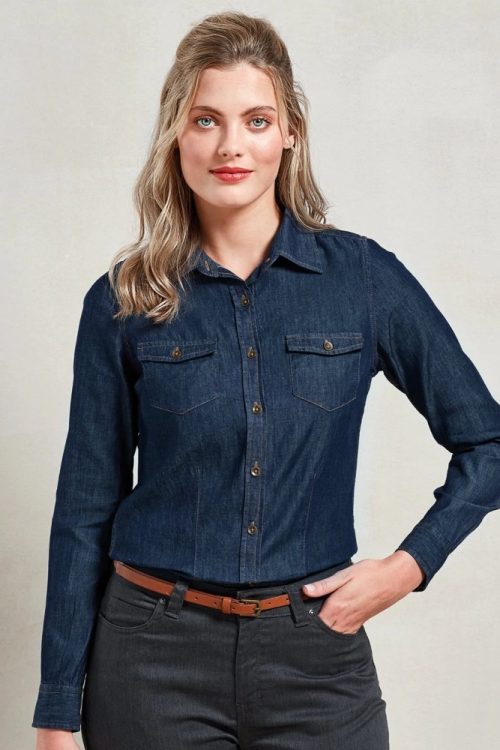 Premier Ladies Denim Shirt, BaxterStoreyBrook, Front of House