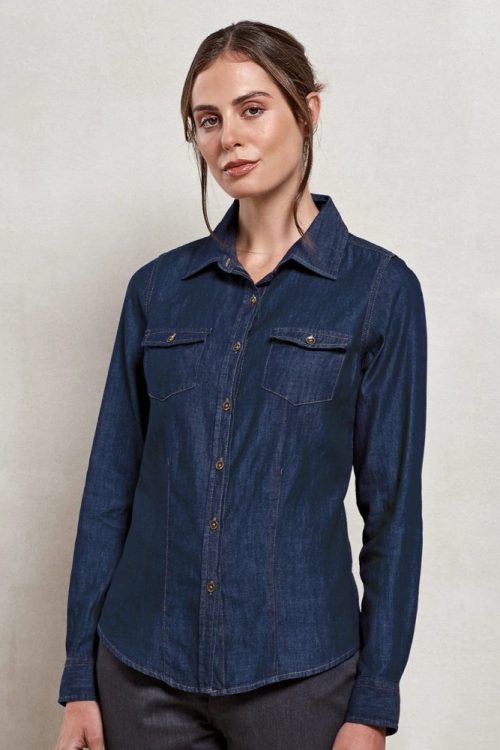 Premier Ladies Denim Shirt, BaxterStoreyBrook, Front of House